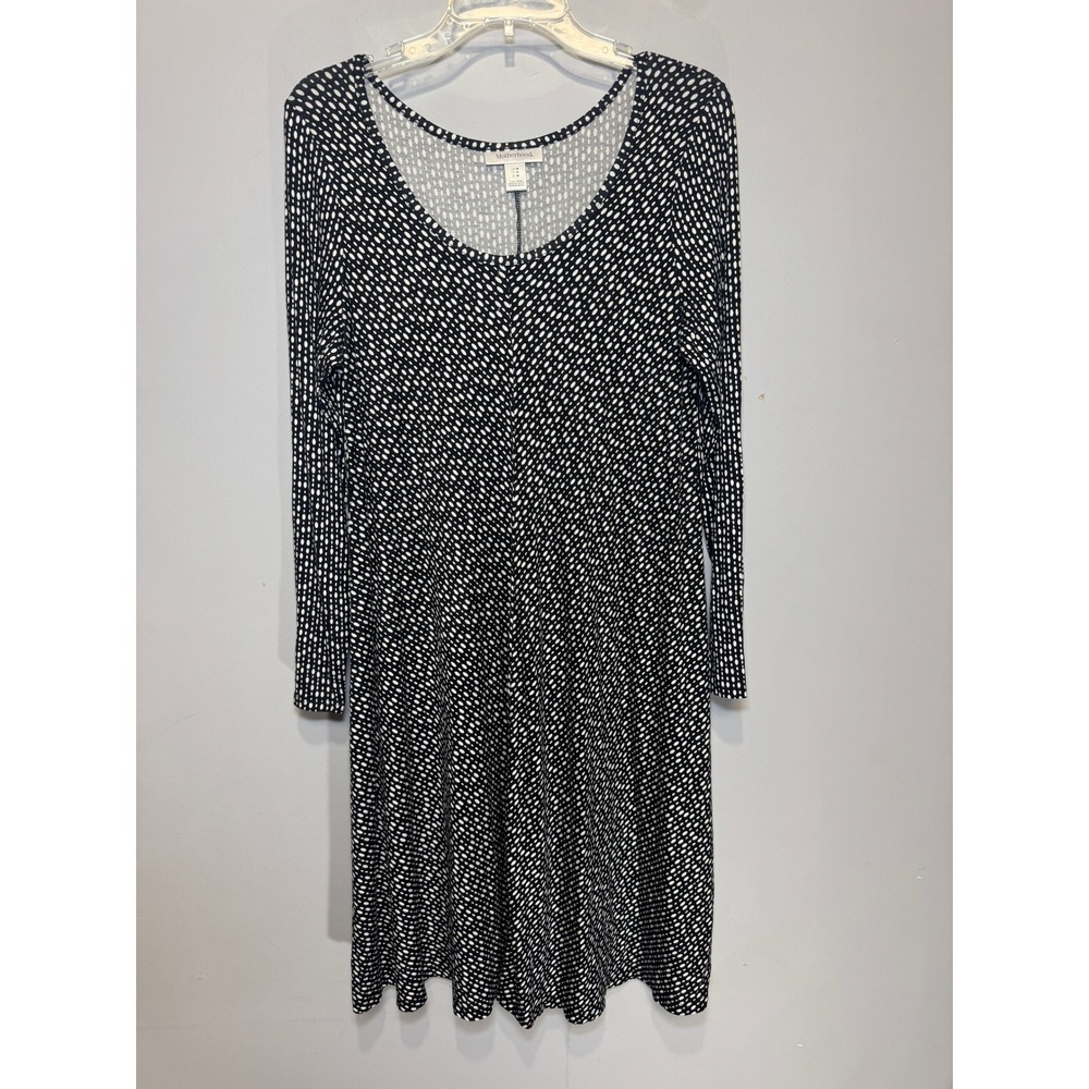Motherhood Maternity Dress Womens Medium Black‎ White Polka Dot Long Sleeve Knit